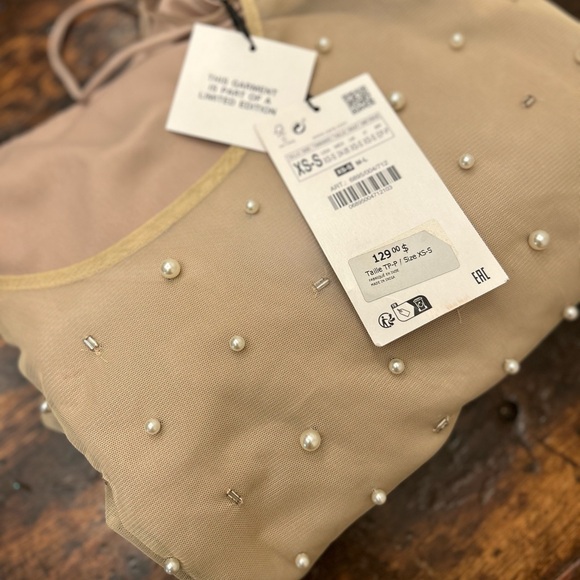 NWT ZARA Nude dress with pearls - Picture 3 of 8